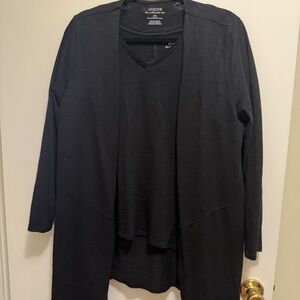 Chico's 2 piece set tee with three quarter sleeves. Cardigan with long sleeves.